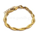 Βραχιόλι με διπλή πλεκτή αλυσίδα φίδι σε χρυσό