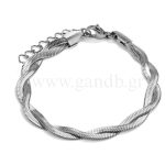 Βραχιόλι με διπλή πλεκτή αλυσίδα φίδι σε ασημί