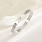 Βραχιόλι χειροπέδα βίδα ασημί με διαμαντάκια