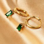 Σκουλαρίκια κρίκοι με πράσινες πέτρες