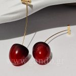 Σκουλαρίκια κρεμαστά κεράσια μικρά μπορντό