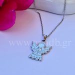 Ατσάλινο χειροποίητο κολιέ αγγελάκι σε ασημί