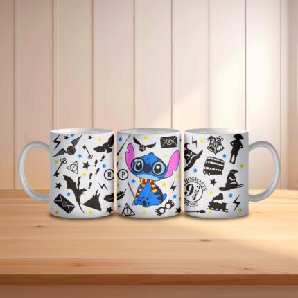 Λευκή Κεραμική Κούπα 350ml με σχέδιο Stitch εμπνευσμένο από τον Harry Potter