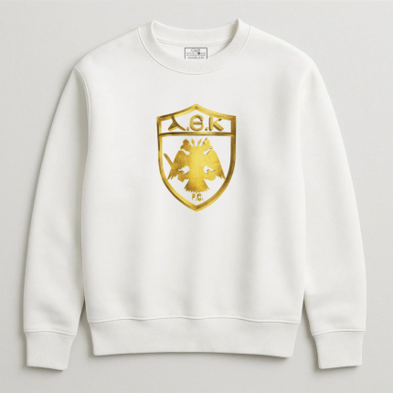 Φούτερ Χωρίς Κουκούλα AEK Χρυσό Λευκό