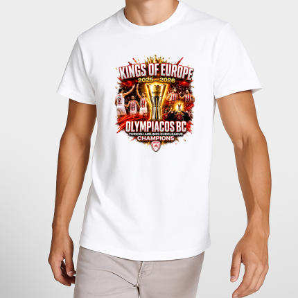 T-Shirt Ολυμπιακός King Of Europe Λευκό