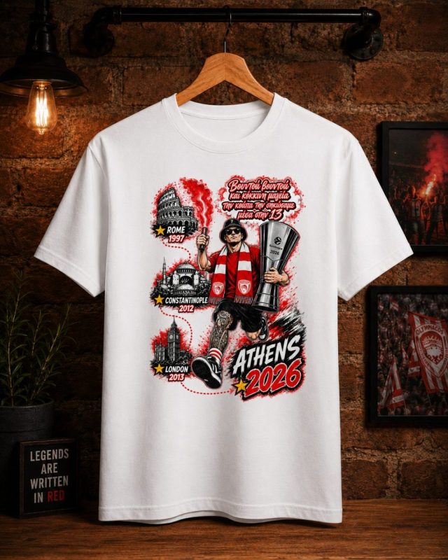 T-Shirt Ολυμπιακός Euroleague Champions Λευκό
