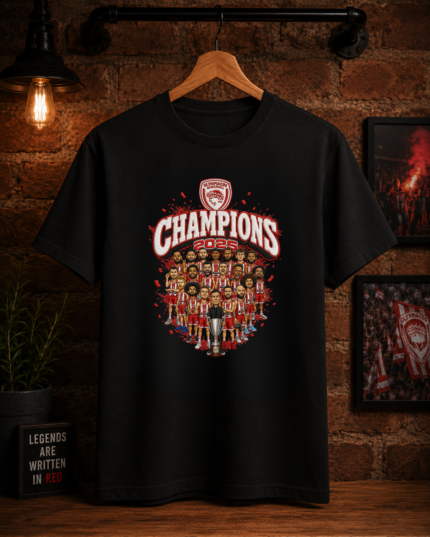 T-Shirt Ολυμπιακός Πρωταθλητής Ελλάδας 2026 (Με Εφέ Κεντήματος)