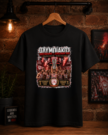 T-Shirt Ολυμπιακός Πρωταθλητής Ελλάδας & Ευρώπης 2026