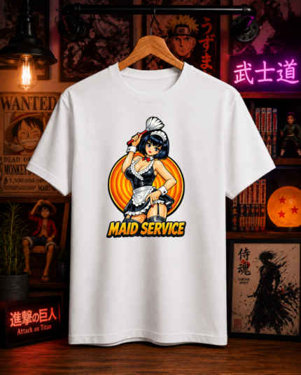 T-Shirt Anime Maid Service Λευκό