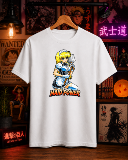 T-Shirt Anime Maid Power Λευκό