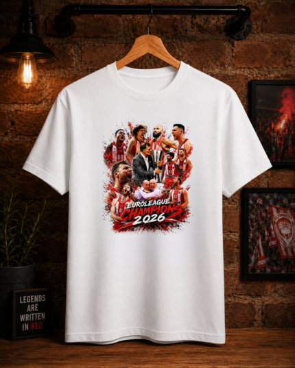 T-Shirt Ολυμπιακός Πρωταθλητής Ευρώπης 2026 Λευκό